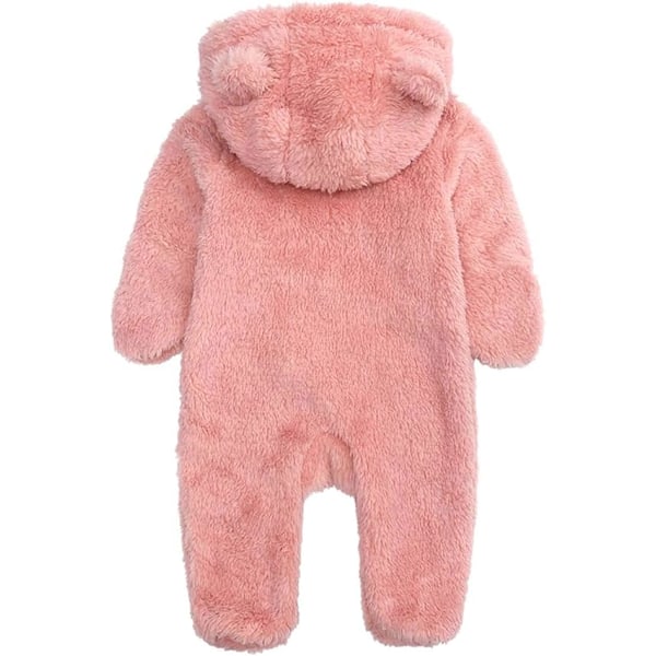 Nyfödd Baby Jumpsuit Fleeceoverall med Huva Långärmad Onesie Ytterkläder pink 3M