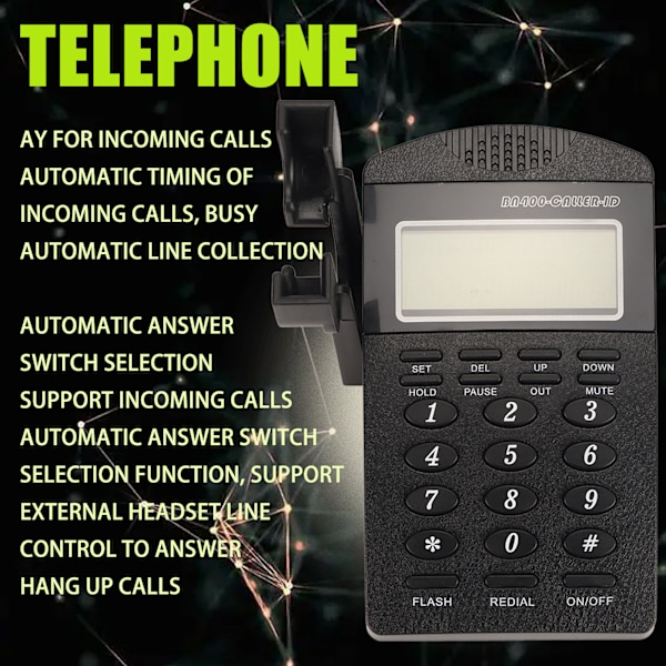 Sladdtelefon med knappsats för callcenter med återuppringning, samtals-ID, knappsats och headset för hem, callcenter och kontor