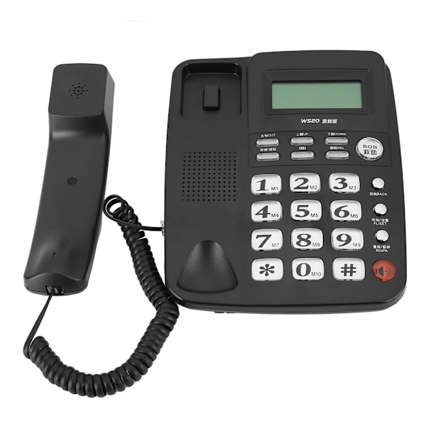 W520 Telefon med opkaldsidentifikation, håndfri opkald til kontor, hjem, familie og virksomhed, sort