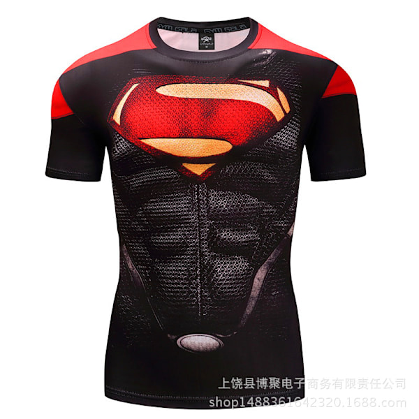 Digital Print Superman Kortærmet Captain America Sports Tætsiddende Tøj Hurtigtørrende Fitness Stretch T-shirt D02 3XL