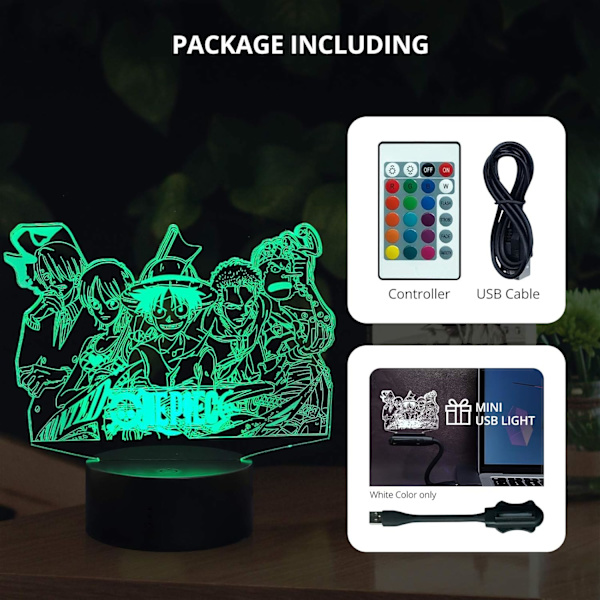 Japan Anime Monkey D Luffy Zoro Manga Actionfigur Fjärrkontroll 16 Färgbyte USB Laddningsbas AA-batteri 3D LED Nattlampa Fans Party Deko