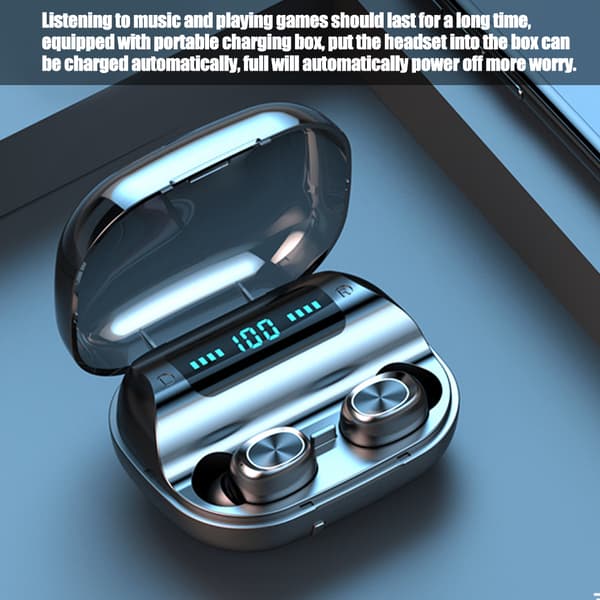 Touch Control Trådløse Bluetooth-øretelefoner Mini Dual Ears LED Digital Display Earphone til HjemmekontorSort