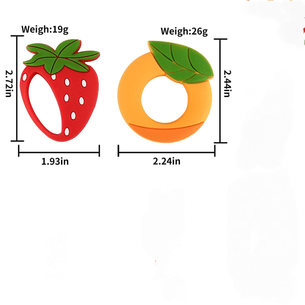Baby Bideringe Legetøj BPA-Fri Silikone Bideringe Søde Frugt Former 2 Stykker Sæt Oplysningslegetøj til Børn Over 6 Måneder