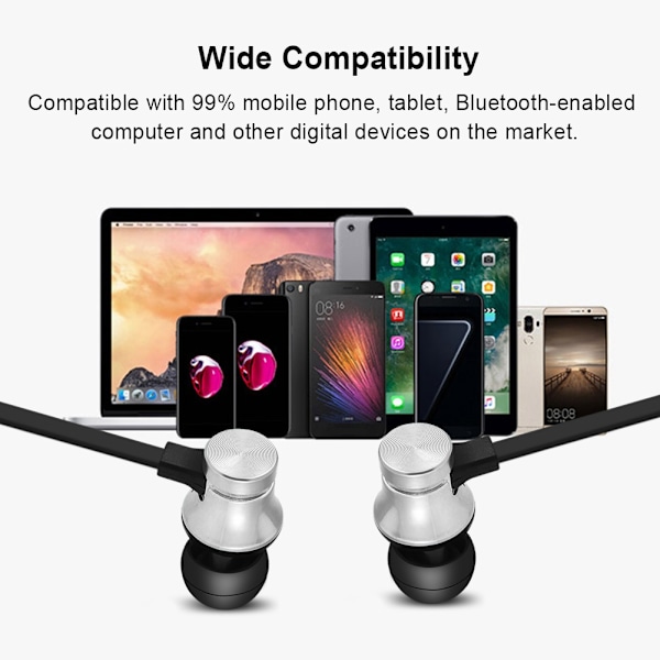 Magneettinen langaton Bluetooth-kuuloke Hands Free -urheilukuuloke Stereo-kuuloke w  Mic Silver