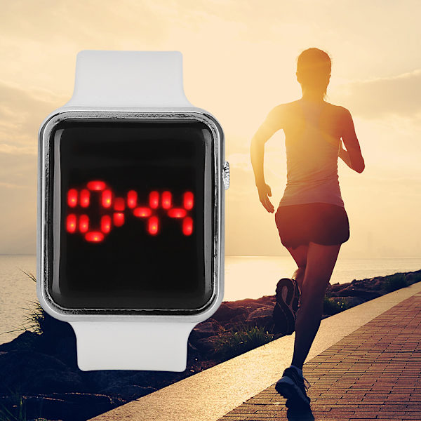 Fritidsmode Enkelt Elektronisk Display PU Band Armbandsur Casual WriatwatchSilver Vit