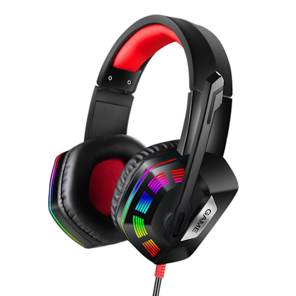 För PS4 3,5 mm huvudmonterade spelhörlurar med brusreducerande mikrofon RGB-ljus svart röd