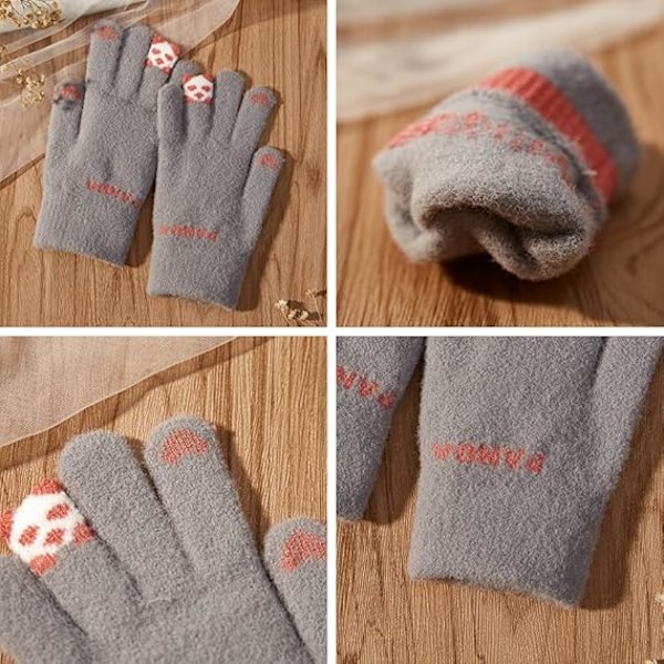 Vintervarme, bløde og tykke fleece-handsker til kvinder med panda-design
