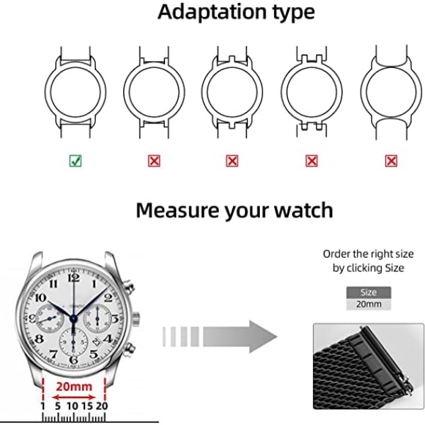 For 20mm metallbånd til Samsung Galaxy Watch, rustfritt stål erstatningsstropp for Galaxy, GTS2, P22, S2, T42, CF22, GT06, Y20 pro, Android Smart Wa