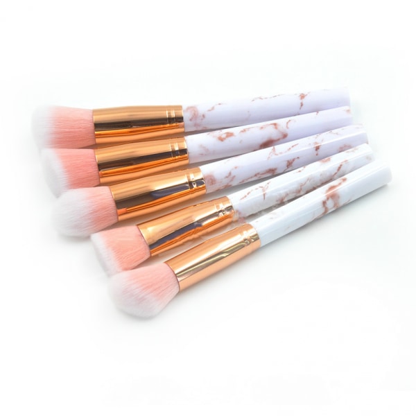 10 st Makeup Brushes Professional， Marmorhandtag Set, mjuka och luktfria naturliga syntetiska borst（rosa）