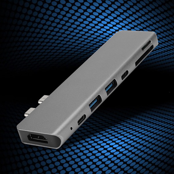 Harmaa 7-in-1 USB-C - Type-C 3xUSB 3.0 Hub HDMI Rj45 Ethernet Mini SDTF OTG -sovitin