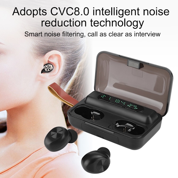 F9-12 ABS Dobbel Ører Elektrisk Mengde Display Trådløs Bluetooth Øretelefon Berøring In-Ear Hodetelefon