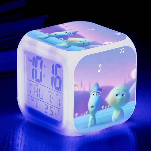 Wekity Anime Mind Adventure Farverig Vækkeur LED Firkantet Ur Digital Vækkeur med Tid, Temperatur, Alarm, Dato