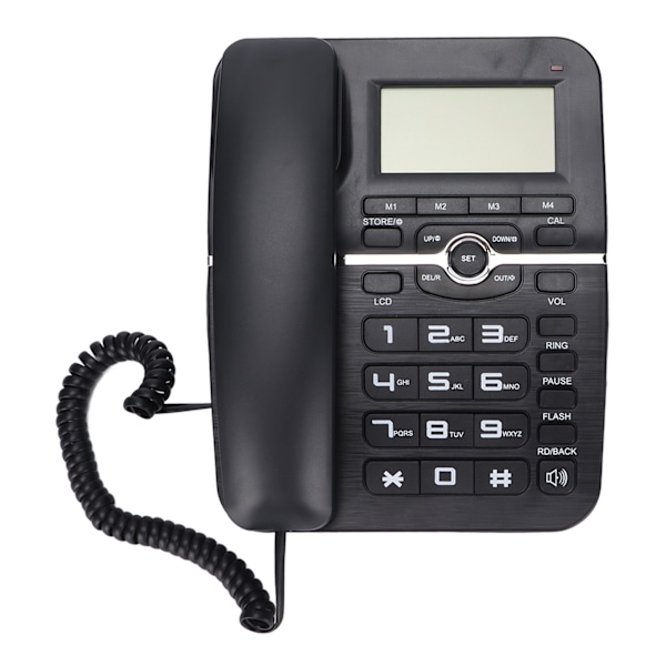 Sladdad fasttelefon med nummerpresentatör, handsfree, 4 snabbval, skrivbordsapparat med LCD-skärm för hem, hotell, svart