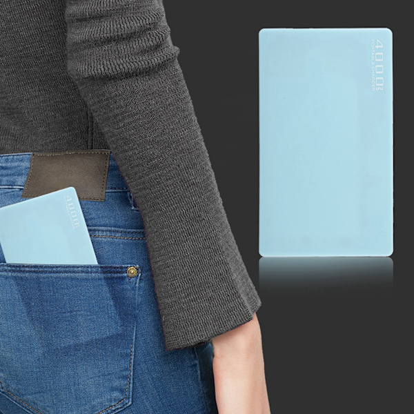 Ultratunn snabbladdning bärbar 4000mAh mobil strömförsörjning kommer med datakabel Power Bank (blå)