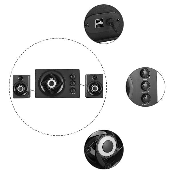 Multimedia Mini 2.1 USB Højttaler Subwoofer Musikafspiller til Mobiltelefon ComputerSort