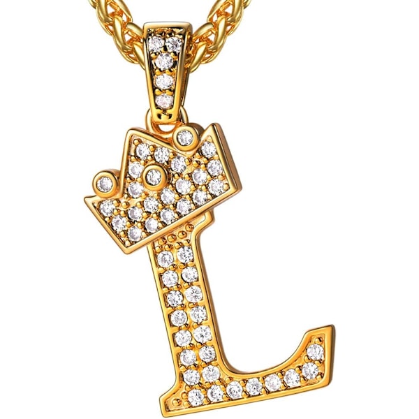 Krone Initial A-Z Halskæde, Iced Out Bogstav Vedhæng med 22-24 Tommer Kæde, Mænd Kvinder Bling Hip Hop Alfabet Navn Smykker Gave Store Initialer Halskæder L 18K Gold