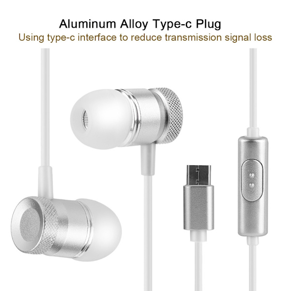 Typ C in-Ear trådbundna stereo bas-hörlurar headset hörlurar för typ-C-enheter silver