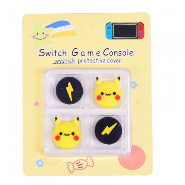 Tumgreppskåpor kompatibla med Nintendo Switch Lite, mjuka silikonskydd för joystick, 4 st (Pikachu)