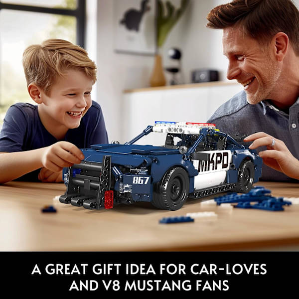 15073 Barricade Polisbil Byggsatser, MOC Deformerad Mustang Pull-Back Drag Race Leksaksbil Modellkit, (786 Bitar, Dynamisk Version)