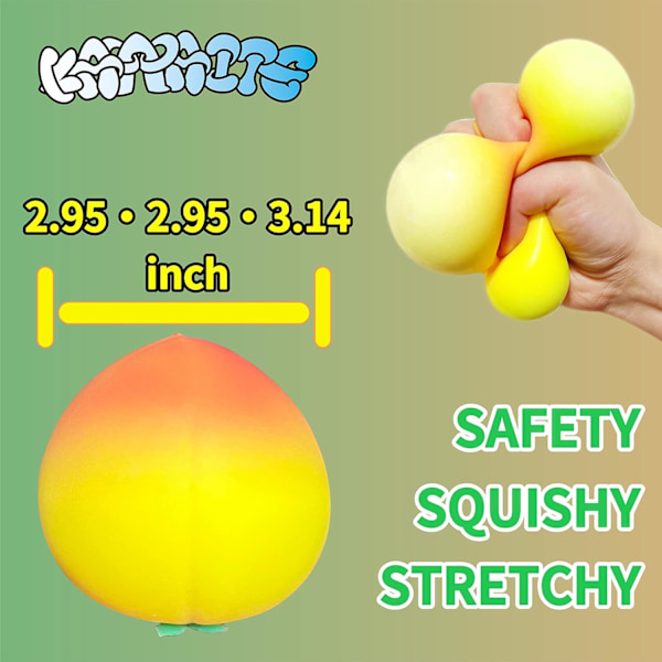 Squishy Stress Dough Ball Keltainen Persikka Puristuslelut (1 Pakkaus) - Joustavat Hedelmästressipallot Lapsille ja Aikuisille, Squishy Persikka Puristus yellow