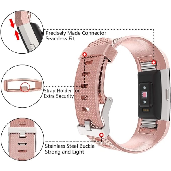 Smartklokke, armbåndsrem erstatningsrem kompatibel med Fitbit charge 2, klassiske og spesielle justerbare sportsarmbånd（Rose Gold-L）