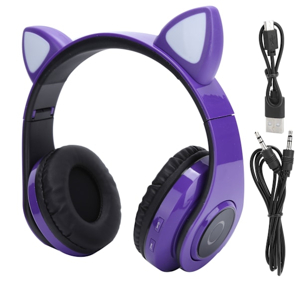 Bluetooth 5.0 Stereo Musiikki Kuulokkeet Kissa Korva Valo Söpö Kuulokkeet Nuorille - Violetti Ympyrä Kuvio