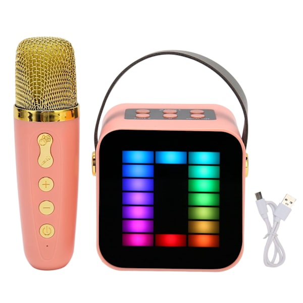 Mini Karaoke Maskin Set RGB Pickup Ljus Digital Behandlingschip Handhållen Bärbar Bluetooth Högtalare med Mikrofon Rosa