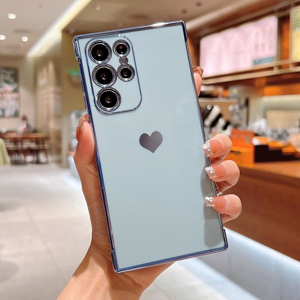 Samsung Galaxy S25Ultra 6.9 Deksel, Luksuriøst Søtt Hjerte Side Lite Mønster Full Kamerabeskyttelse Myk Silikon Støtsikker Elektropl Blue