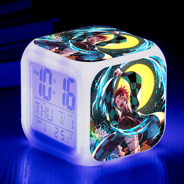 Wekity Anime Ghost Slayer Färgglad väckarklocka LED Kvadratisk klocka Digital väckarklocka med tid, temperatur, alarm, datum