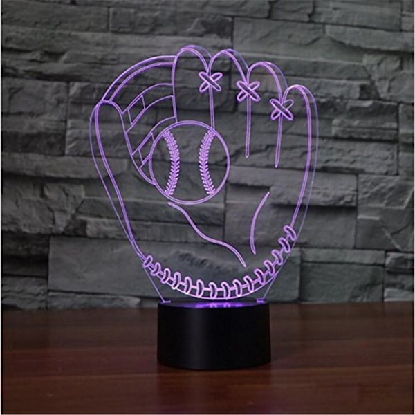 3D LED Baseball-hansker Optisk Illusjon Sensor Nattlys med Smart Berøring & USB-kabel 7 Farger Skiftende LED Atmosfærisk Lampe