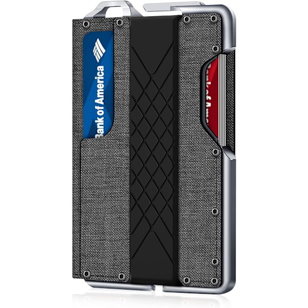 Taktisk minimalistisk plånbok för män, smal RFID-blockerande metallkortfodral, framficka Menu2019s läder Dapper Bifold-plånbok med pennsklämma Grey