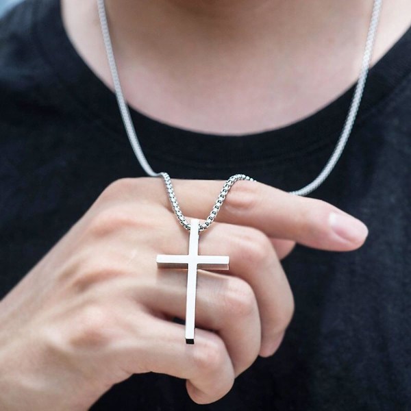 Ristiriipus kaulakoru miehille ja naisille kulta hopea musta ruostumaton teräs hopea Ristiriipus Kaulakoru Yksinkertainen Söpö Kaulakorut miehille ja naisille Kulta Korut 3Pcs Silver:Cross Pendant2.1X1.2in