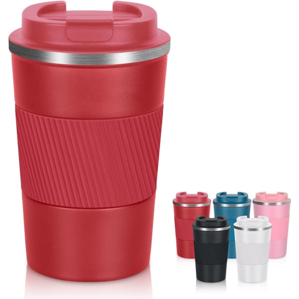 380ml Travel Mug for Hot & Cold Drinks with Leakproof Lid, Stainless Steel Double Walled Thermal Mug(Red)