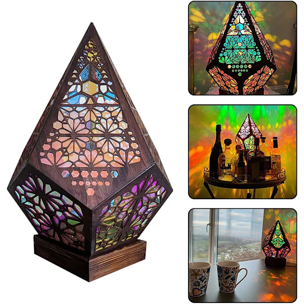 Boheme Polar Star Gulvlampe med USB Opladning, LED Farverige Diamantlys, 3D Prisma Projektionsnatlys, Boheme Stil Dekorationer til H