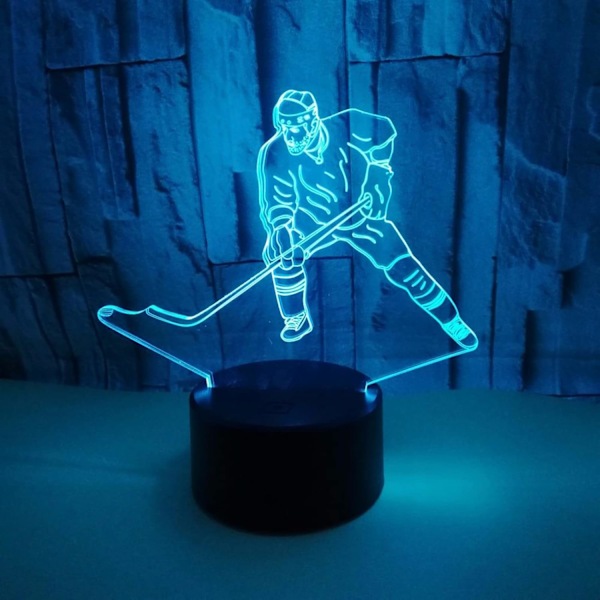 Hockey-spiller mønster, 3D illusjonslampe, 3D nattlys 3D LED nyhet bursdag ferie lys gave berøringsfjernkontroll leketøy