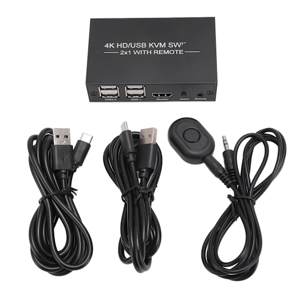 KVM-kytkin 4 USB 2.0 -porttia 1 näyttö 2 tietokonetta Tukee 4Kx2K HD Multimedia Interface KVM-kytkin 2 USB-kaapelilla