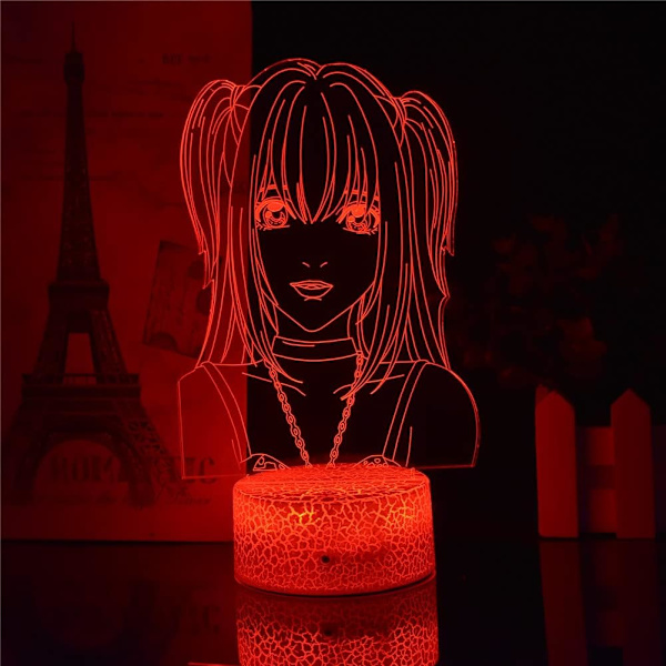 Misa Amane 3D Illusion LED Lys MisaMisa Anime Figur Nattelys Kreativ Sød Pige Soveværelse RGB Skrivebordslampe Feriefejring (Lava Base)