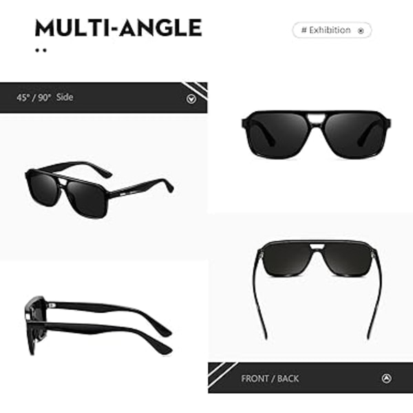 Polarisoidut Retro Aviator -aurinkolasit naisille ja miehille, vintage 70-luvun neliönmalliset aurinkolasit Black/Grey