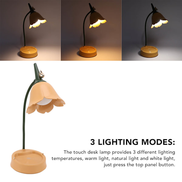 3W LED Touch Bordlampe 3 Gear Justerbar Foldbar Kronblad Form Desktop Bordlampe USB 5V Orange