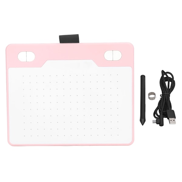 Grafisk tegnebrett 155x100mm 233 PPS 5080 LPI 8192 nivåer Stylus 4 tilpassbare taster USB-port Digital Art Tablet Rosa