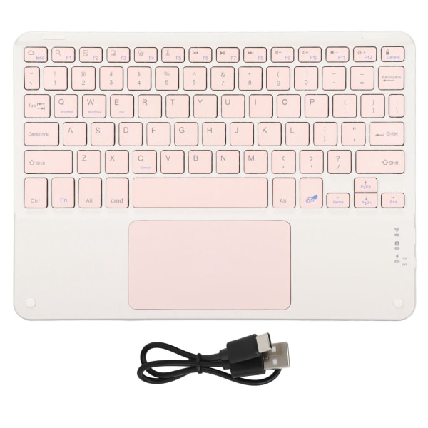 Trådløst tastatur med touchpad, støjsvagt, firkantet tastatur, 10 tommer, pink, multifunktionelt trådløst tastatur til telefoner og bærbare computere