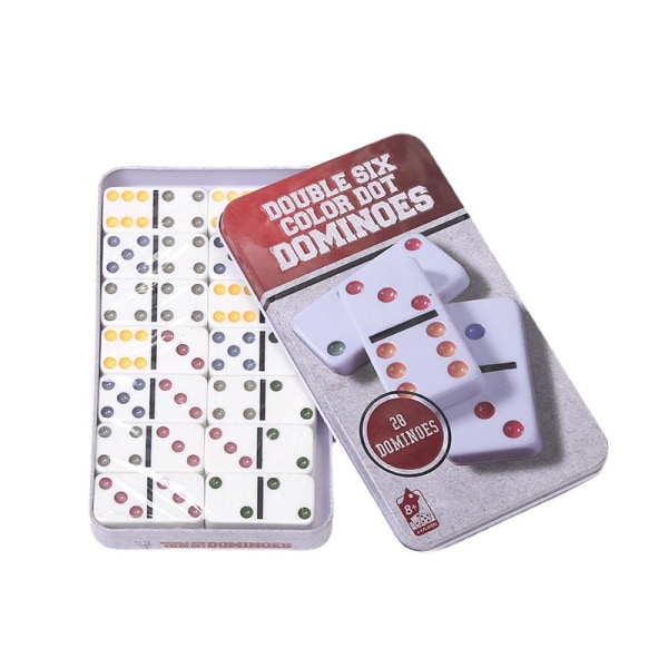 Dubbel 6 Dominoes Set med Färgade Prickar Spel Set - Vita Dominoes 28 Delar Set Leksak i case - Six Dot Dominoes Match & Educational Game