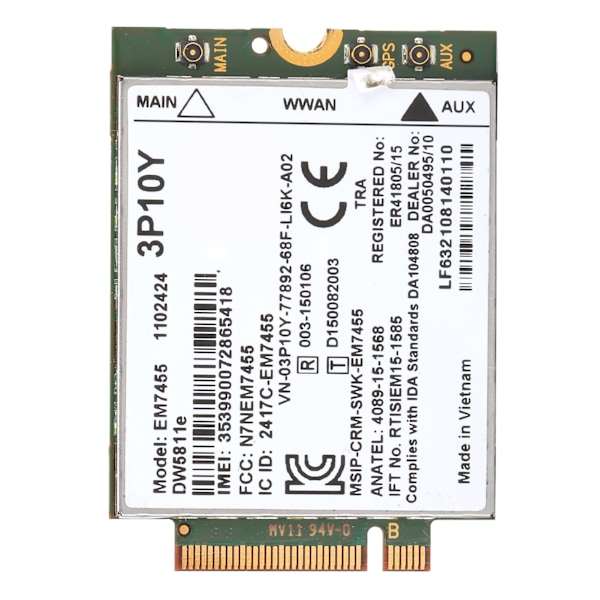 Langaton verkkokortti Dell DW5811e LTE 3P10Y EM7455 Qualcomm 4G WWAN -moduulille