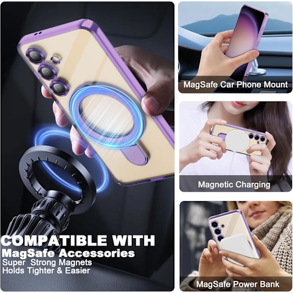 Samsung Galaxy S25 6.2 Kotelo magneettisella rengastelineellä [Yhteensopiva Mag-Safe kanssa] [Täysi kameran linssinsuoja] Pinnoitettu kirkas puhelinkotelo Light Purple