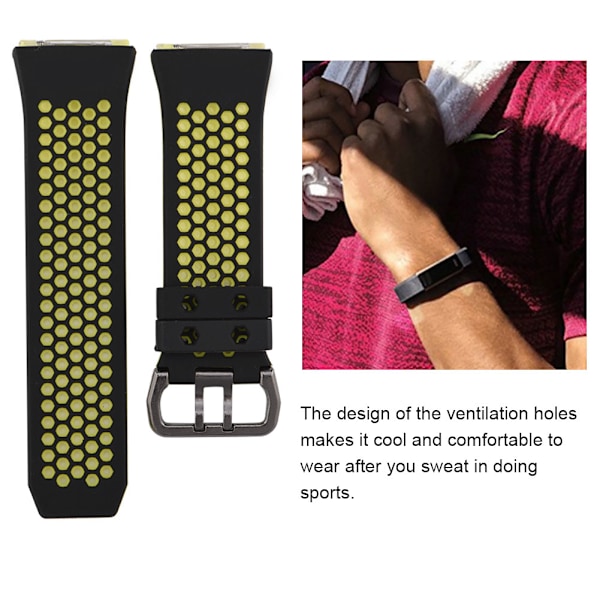 Silikonesportsarmbånd Udskiftningsfarve Rem til Fitbit Ionic Stor Størrelse Sort og Grøn