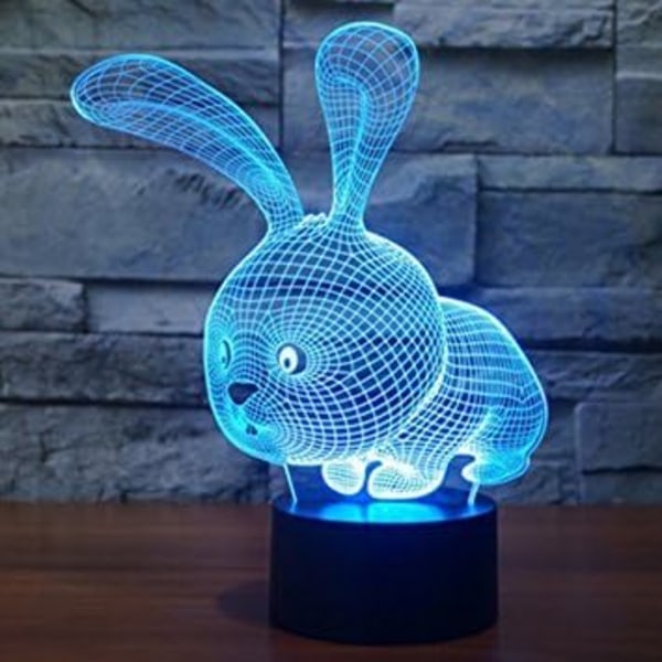 3D Kanin Natlampe Illusion Dyr Natlys 7 Farve Skiftende Berøringskontakt Bord Skrivebords Dekoration Lamper Gave