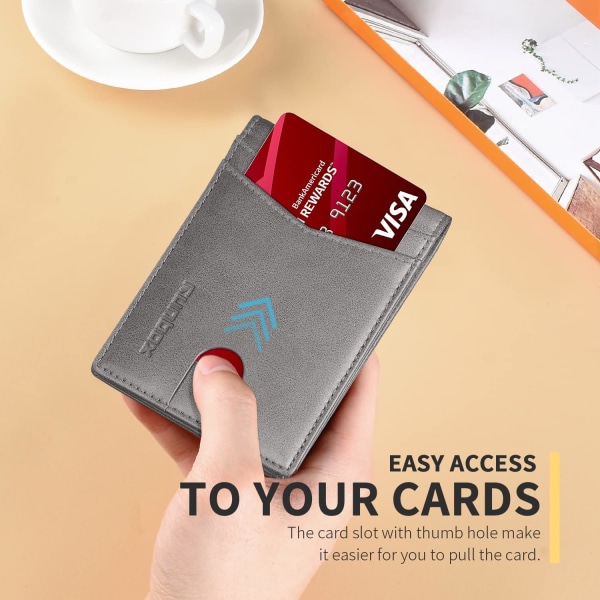 Plånbok för män, kortfodral, smal RFID-läder, 2 ID-fönster med presentförpackning Classic grey