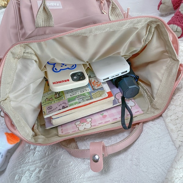 Ryggsäck enfärgad ryggsäck stor kapacitet väska högskolestudent gymnasieelev skolväska resväska Dark Pink+Duck