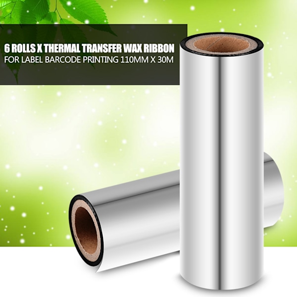 6 rullar x Termisk överföringsvaxband för etikettstreckkodstryck 110 mm x 30 m