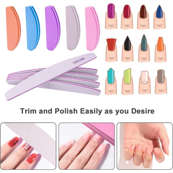 Nagelfil och Buffer (10 st), Bufferblock Nagelfilar Dubbelsidiga 100/180 Grit för Akryl- och Naturliga Naglar, Fingernagel Emery Boa